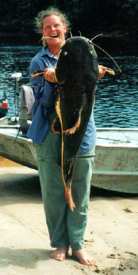Elaine Riedel With an Enormous Red-Tailed Catfish
